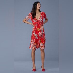 Diane Von Furstenberg Red Silk Floral Wrap Dress